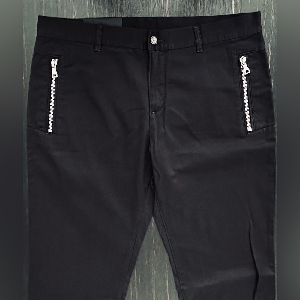 Balmain Black Chinos with Silver Zipper Details